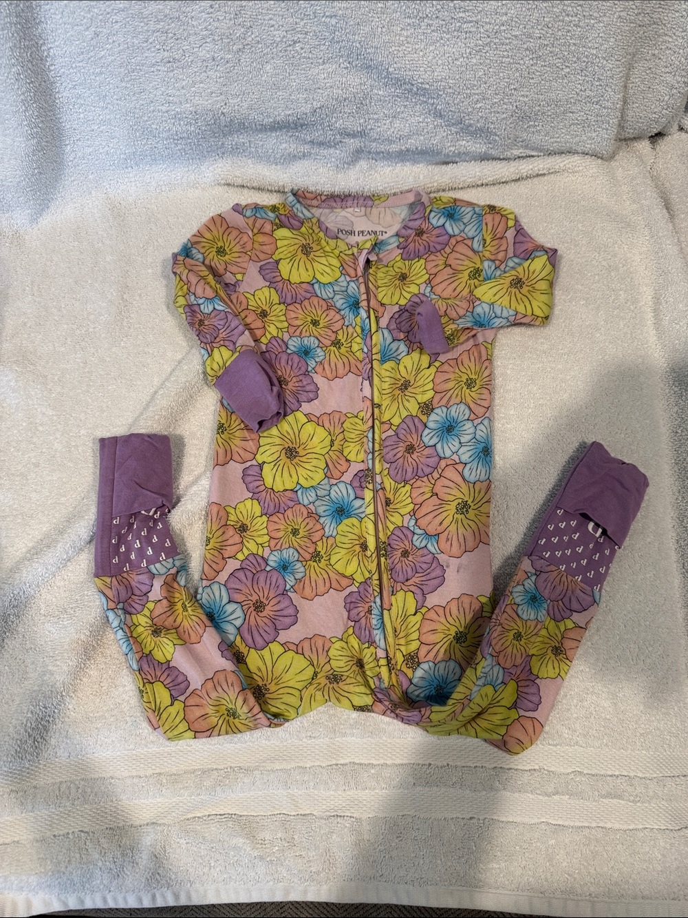 Posh Peanut Floral Footed One-Piece - Purple Pink Yellow Blue